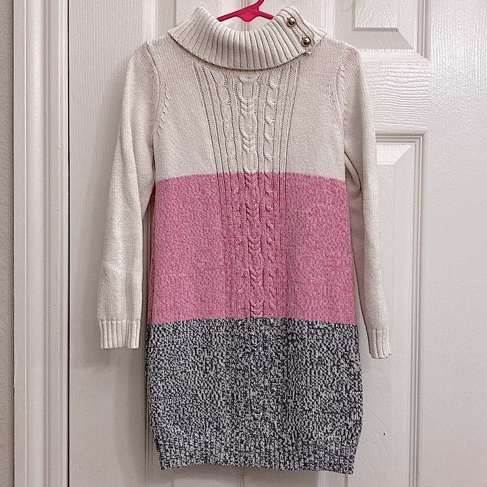 Janie & Jack Knit Color Block Sweater Dress with turtleneck